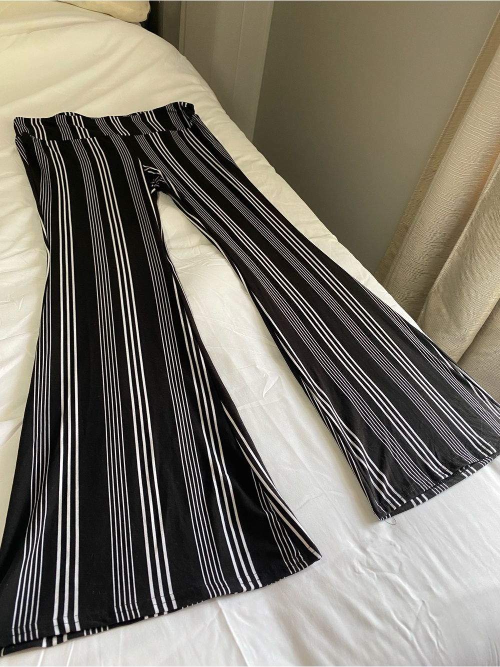 No Boundaries Black and White Striped Flared Pants